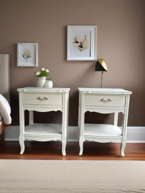 Set of 2 French Provincial Nightstands painted in Paperie White by Melange ONE