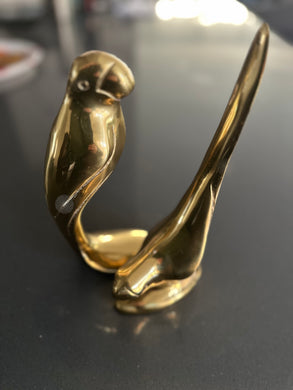 Vintage Brass Rare Set of 2 Love Bird Dolbi Cashier Brass Parrort Modernist Figurines