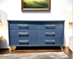 Long  MCM Mid Century Modern Dresser in Inkwell Blue by Wise Owl OHE