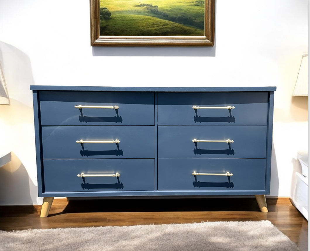 Long  MCM Mid Century Modern Dresser in Inkwell Blue by Wise Owl OHE