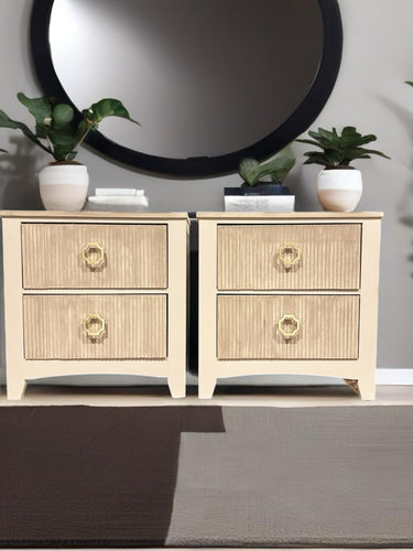 Set of 2 Night Stands with Fluted Drawers in Taupe by Melange ONE