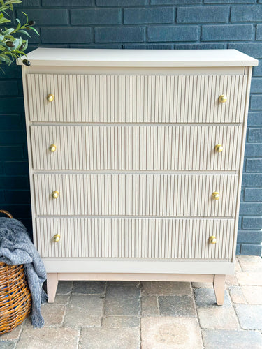 MCM Mid Century Tall Boy Dresser with Fluting in Turtledove by Melange ONE