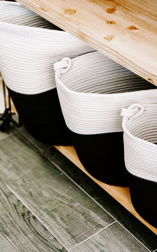 Cream and Black Two Tone Nesting Baskets with Handles